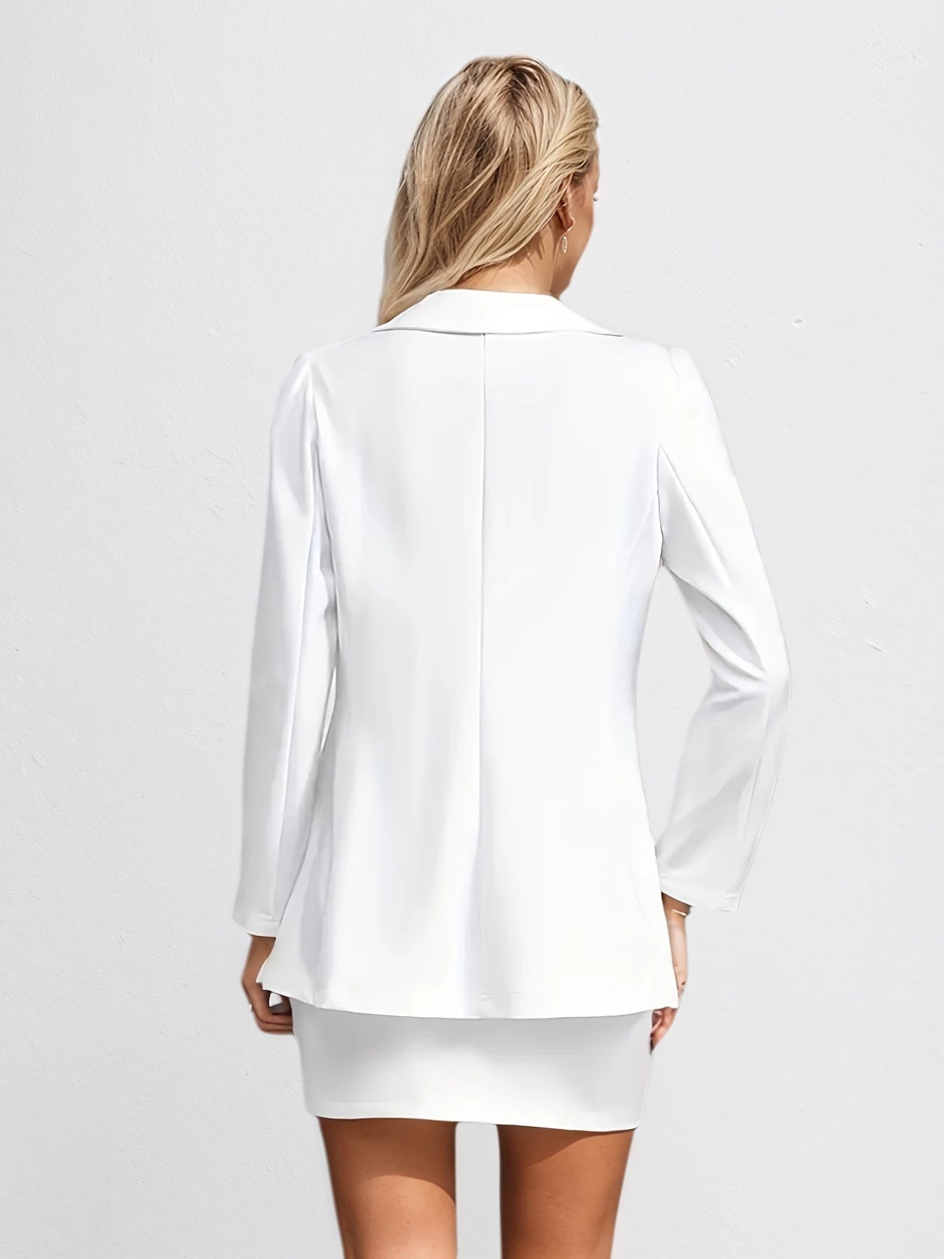 Elegant Women’s White Skirt Suit Set – Lapel Blazer Jacket & Skirt, Double Breasted, Casual to Formal Outfit
