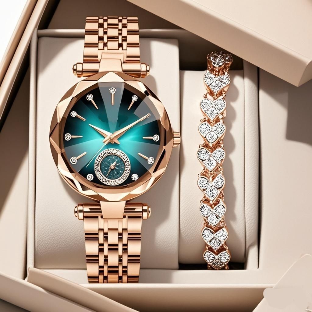 Women’s Casual Quartz Watch with Diamond – Sapphire Glass, Stainless Steel, Elegant Fashion Wristwatch