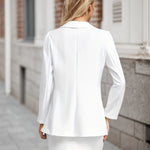 Elegant Women’s White Skirt Suit Set – Lapel Blazer Jacket & Skirt, Double Breasted, Casual to Formal Outfit