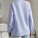 Striped Long Sleeve Women’s Blouse – Ruffle Design Button Up Shirt, Elegant Casual Office Tops