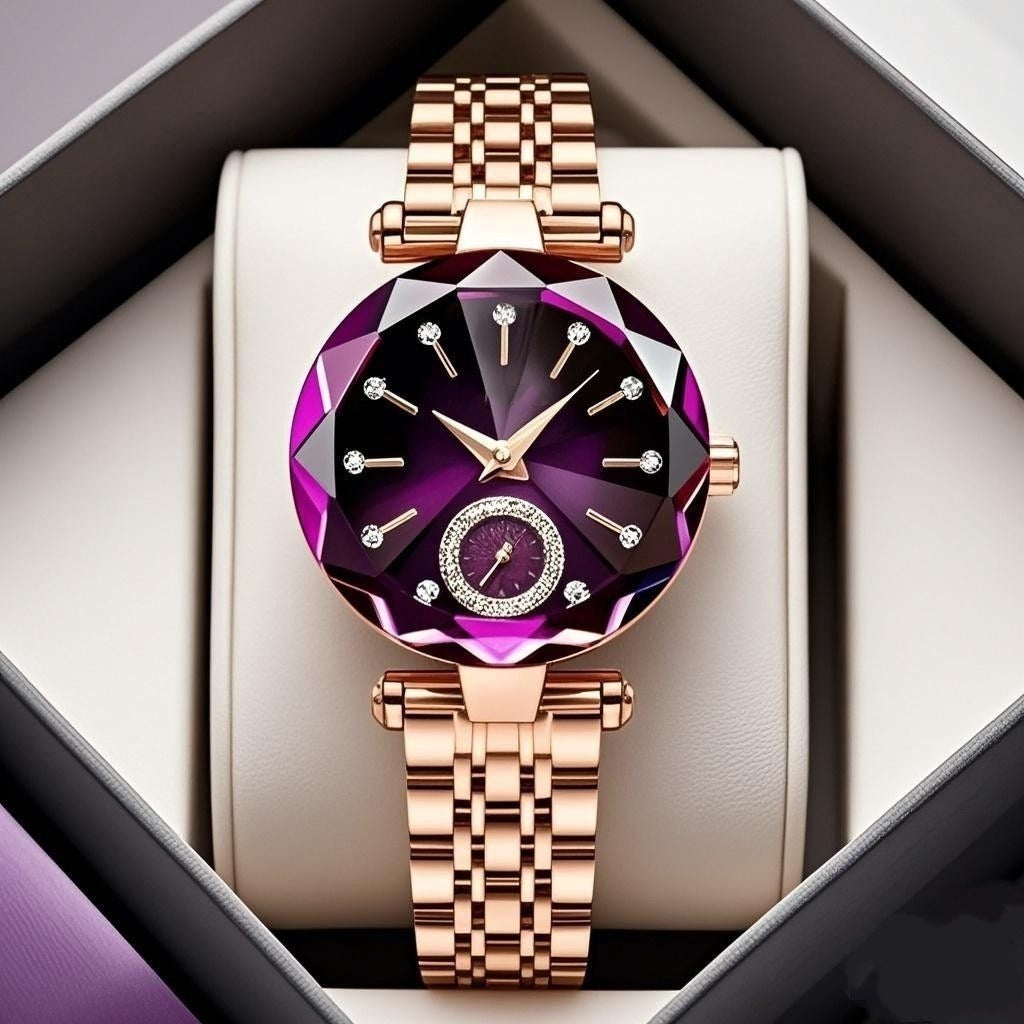 Women’s Casual Quartz Watch with Diamond – Sapphire Glass, Stainless Steel, Elegant Fashion Wristwatch