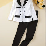 2025 Black & White Two-Piece Pants Set – Elegant Suit Jacket with Straight Leg Pants, Casual & Formal Women’s Fashion Clothing