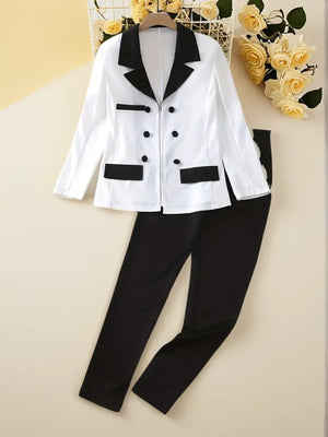 2025 Black & White Two-Piece Pants Set – Elegant Suit Jacket with Straight Leg Pants, Casual & Formal Women’s Fashion Clothing