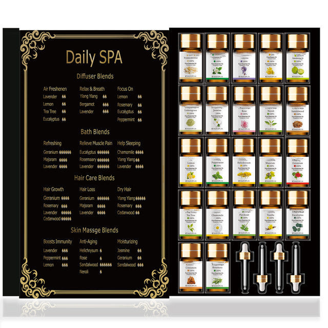 Fashion Natural Essential Oil Spa Set – 22-Piece Aromatherapy Kit with Droppers & Gift Box for Relaxation & Wellness