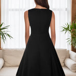 2025 Women’s Retro Style Pleated Floral Lace A-line Dress – Sleeveless Cocktail & Party Skirt with Pockets