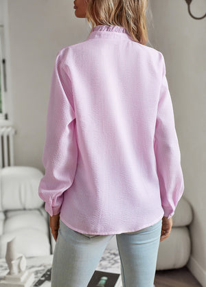Striped Long Sleeve Women’s Blouse – Ruffle Design Button Up Shirt, Elegant Casual Office Tops