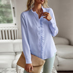 Striped Long Sleeve Women’s Blouse – Ruffle Design Button Up Shirt, Elegant Casual Office Tops