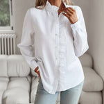 Striped Long Sleeve Women’s Blouse – Ruffle Design Button Up Shirt, Elegant Casual Office Tops