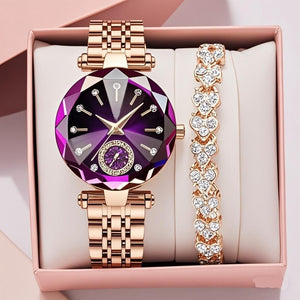 Women’s Casual Quartz Watch with Diamond – Sapphire Glass, Stainless Steel, Elegant Fashion Wristwatch