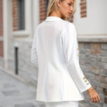 Elegant Women’s White Skirt Suit Set – Lapel Blazer Jacket & Skirt, Double Breasted, Casual to Formal Outfit