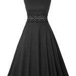 2025 Women’s Retro Style Pleated Floral Lace A-line Dress – Sleeveless Cocktail & Party Skirt with Pockets