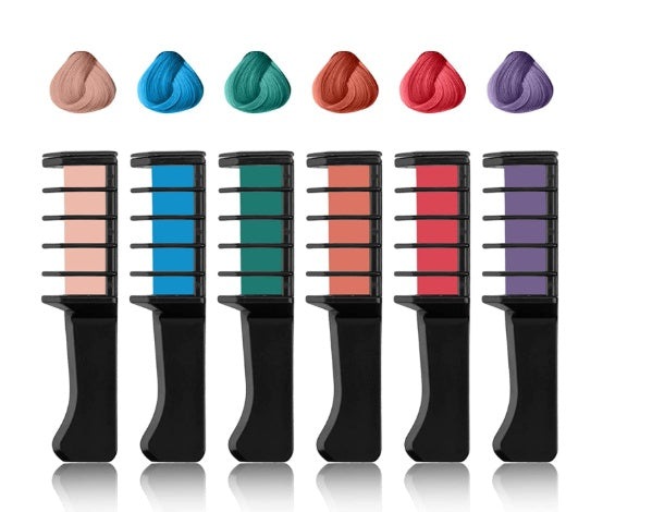 Colorful Hair Dye Comb – 6 Temporary Hair Chalk Colors for Kids & Adults, Washable Festival & Party Hair Color Set