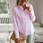 Striped Long Sleeve Women’s Blouse – Ruffle Design Button Up Shirt, Elegant Casual Office Tops