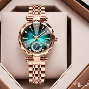 Women’s Casual Quartz Watch with Diamond – Sapphire Glass, Stainless Steel, Elegant Fashion Wristwatch