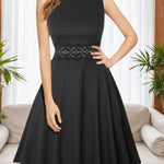 2025 Women’s Retro Style Pleated Floral Lace A-line Dress – Sleeveless Cocktail & Party Skirt with Pockets