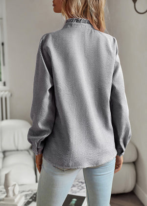 Striped Long Sleeve Women’s Blouse – Ruffle Design Button Up Shirt, Elegant Casual Office Tops